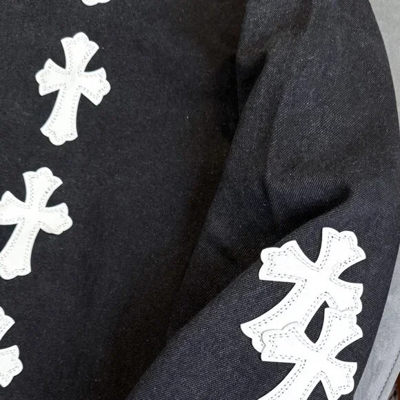 Chrome Hearts 黒白 ジャケット Chrome Hearts Cross Leather Black and White Denim Jacket